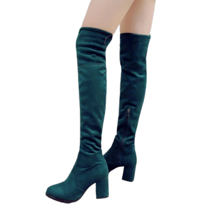 Funki Findz | Boots | Women's Thigh High Square Mid Heel Boots