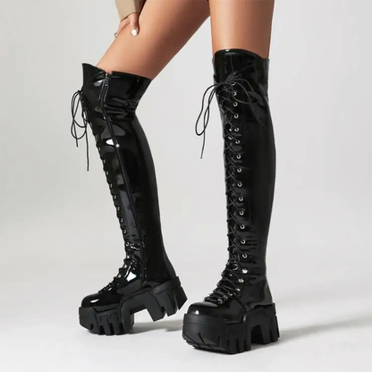 Funki Findz | Boots | Women's Platform Over Knee Lace Up Boot
