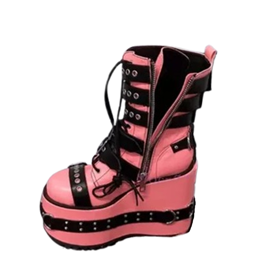 Funki Findz | Boots | Women's Pink Platform Belt Buckle Boots