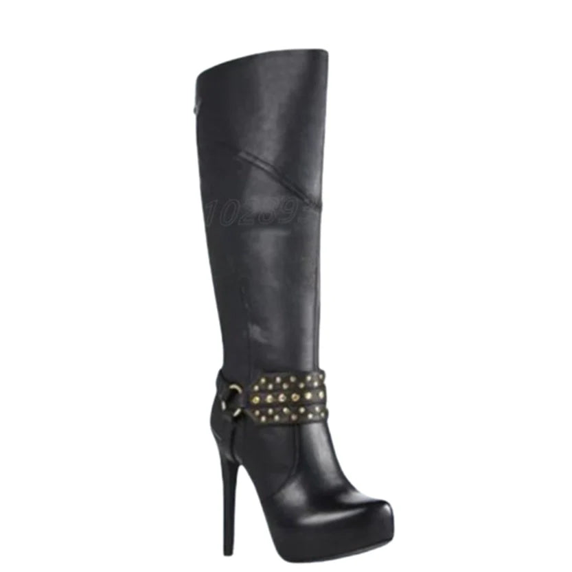 Funki Findz | Boots | Women's Knee High Chain Stiletto Boots