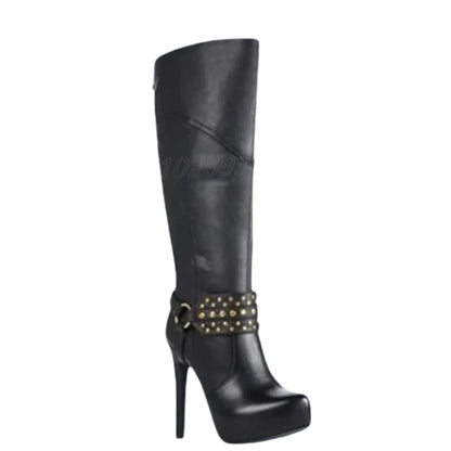 Funki Findz | Boots | Women's Knee High Chain Stiletto Boots