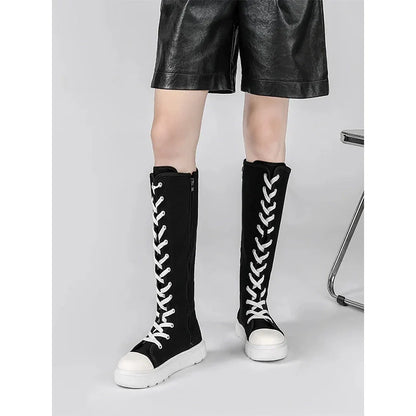 Funki Findz | Boots | Women's Over Knee Lace Up Canvas Boots