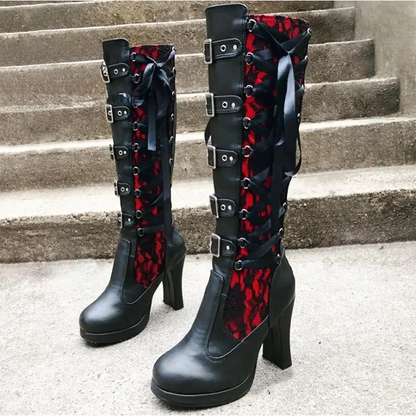 Funki Findz | Boots | Women's Ribbon Lace Up Platform Boots