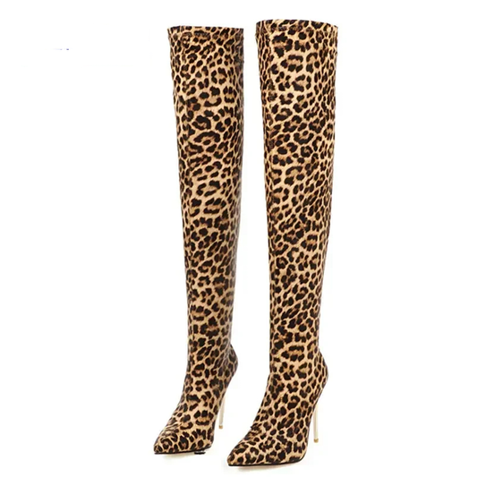 Funki Findz | Boots | Women's Cloth Leopard Print Stiletto Boots