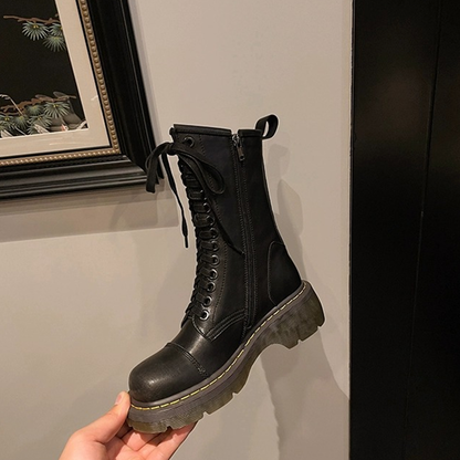 Funki Findz | Boots | Women's Brown Lace Up Calf Combat Boot