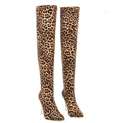 Funki Findz | Boots | Women's Cloth Leopard Print Stiletto Boots