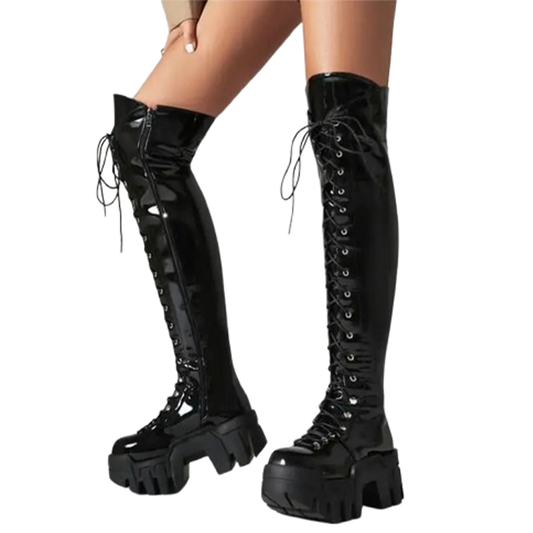 Funki Findz | Boots | Women's Platform Over Knee Lace Up Boot