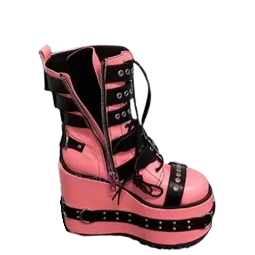 Funki Findz | Boots | Women's Pink Platform Belt Buckle Boots