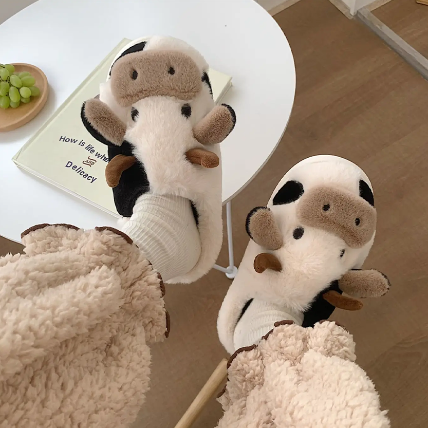 Funki Findz | Shoes | Women's Cute Plush Warm Cow Slippers