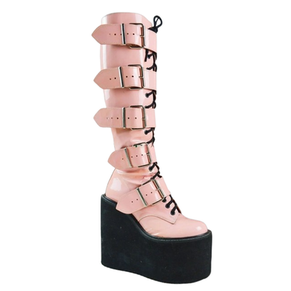 Funki Findz | Boots | Women's Pink Studded Belt Platform Boots