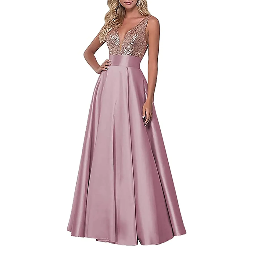 Funki Findz | Dresses | Women's Satin Sequin Evening Dress