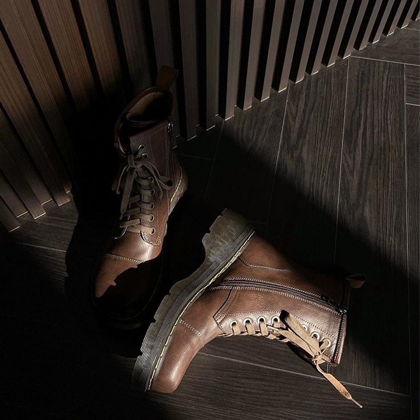 Funki Findz | Boots | Women's Brown Lace Up Calf Combat Boot