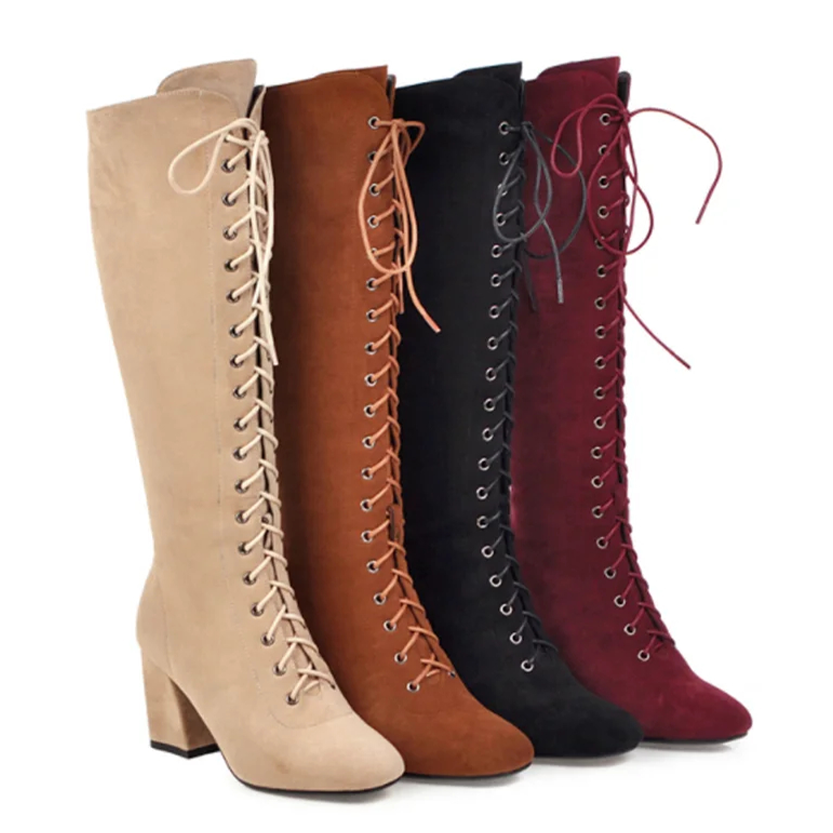 Funki Findz | Boots | Women's Suede Lace Up Knee High Boots