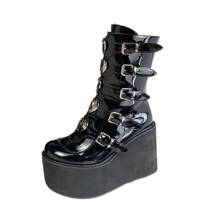 Funki Findz | Boots | Women's High Chunky Wedge Buckle Boots