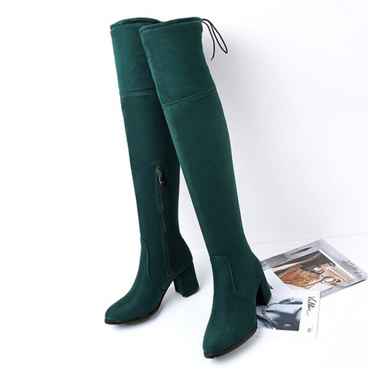 Funki Findz | Boots | Women's Thigh High Square Mid Heel Boots