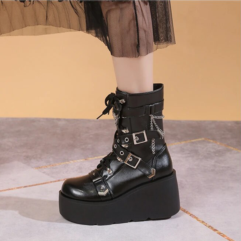 Funki Findz | Boots | Women's Multi Strap Gothic Platform Boots