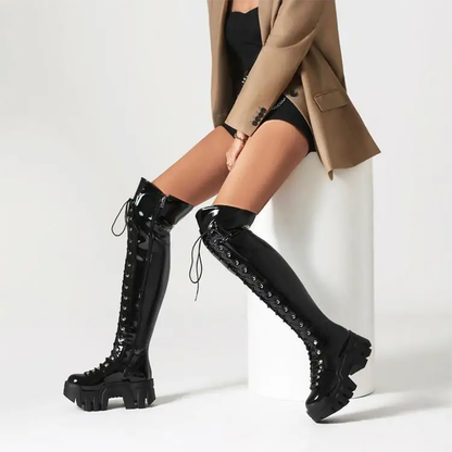 Funki Findz | Boots | Women's Platform Over Knee Lace Up Boot