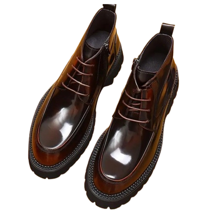 Funki Findz | Boots | Men's Leather Chunky Heel Dress Boots