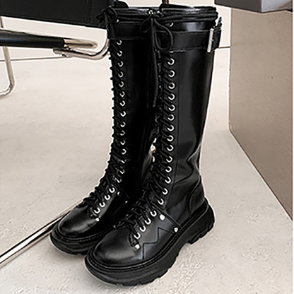Funki Findz | Boots | Women's White Knee High Lace Up Boots