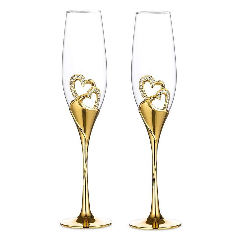 Funki Findz | Glasses | Wedding Champagne Flutes | Gold Heart