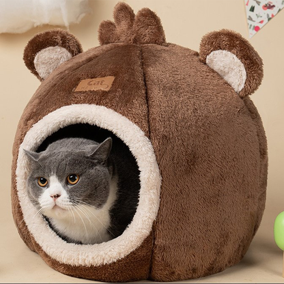 Funki Findz | Pet Beds | Cat Bed | Cute Bear Head Shaped Cat House Nest