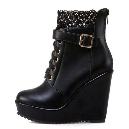 Funki Findz | Boots | Women's High Lace Top Wedge Ankle Boots