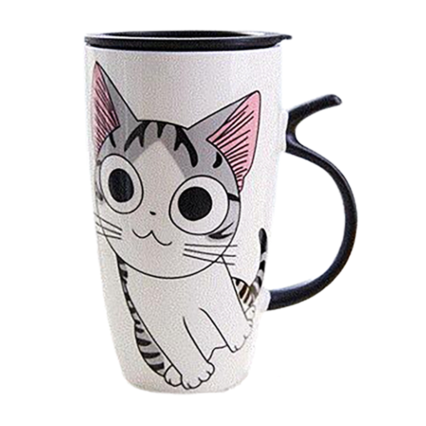 Funki Findz | Mugs | Large Ceramics Cat Mug | Spoon Lid | 20oz