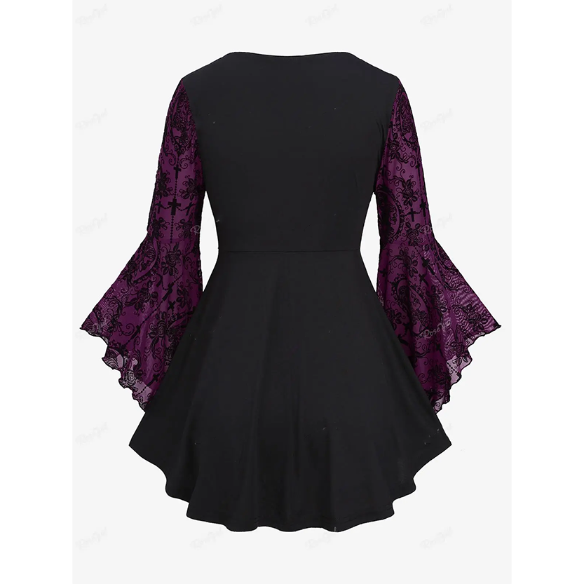Funki Findz | Shirts | Women's Gothic Punk Floral Lace Up Top