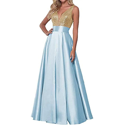 Funki Findz | Dresses | Women's Satin Sequin Evening Dress