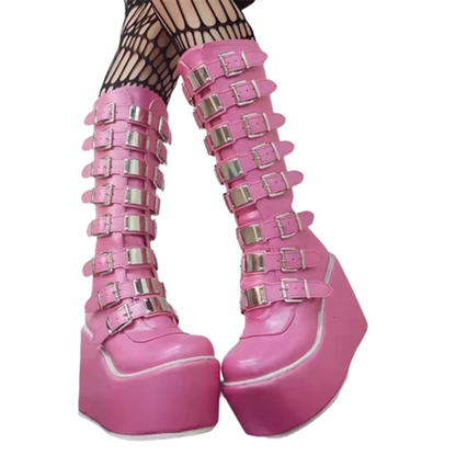 Funki Findz | Boots | Women's High Platform Wedge Buckle Boot