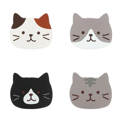 Funki Findz | Coasters | Cute Cartoon Cat Face Cup Mats 6 Pcs