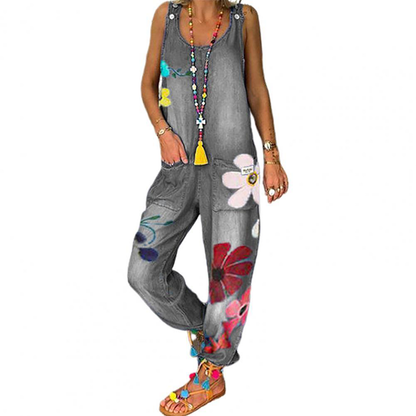 Funki Findz | Pants | Women's Boho Denim Flower Print Romper