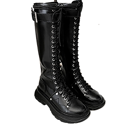 Funki Findz | Boots | Women's White Knee High Lace Up Boots