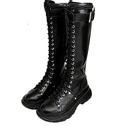 Funki Findz | Boots | Women's White Knee High Lace Up Boots