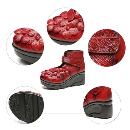 Funki Findz | Shoes | Women's Cute Red Flower Leather Wedges