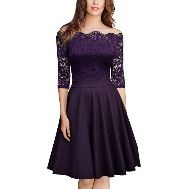 Funki Findz | Dresses | Women's Elegant Lace Chiffon Midi Dress