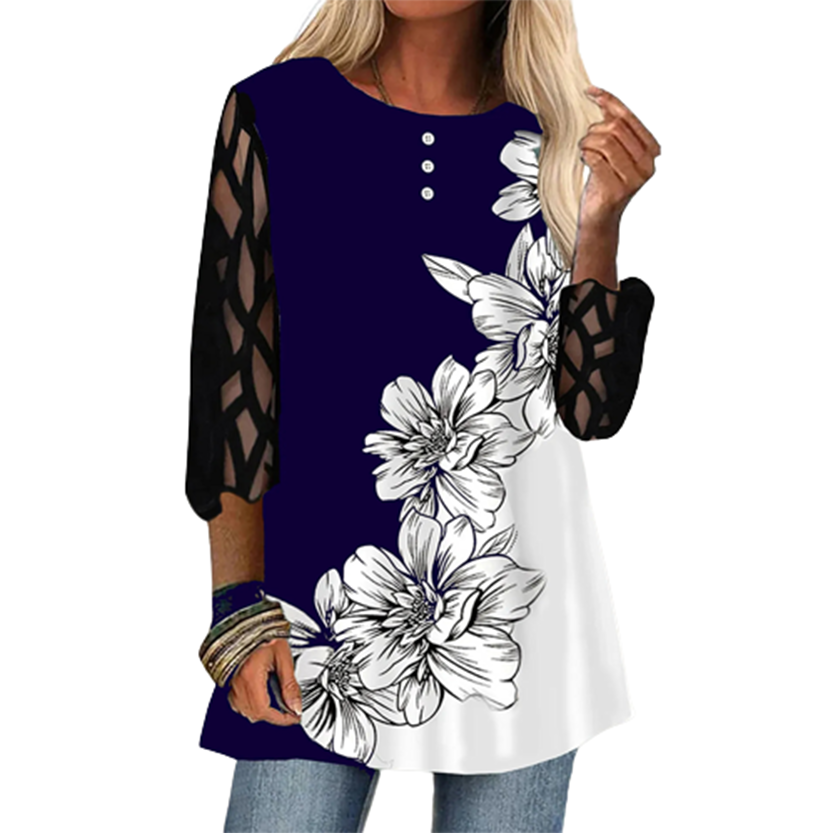 Funki Findz | Shirts | Women's Plus Splice Flower Print Blouse