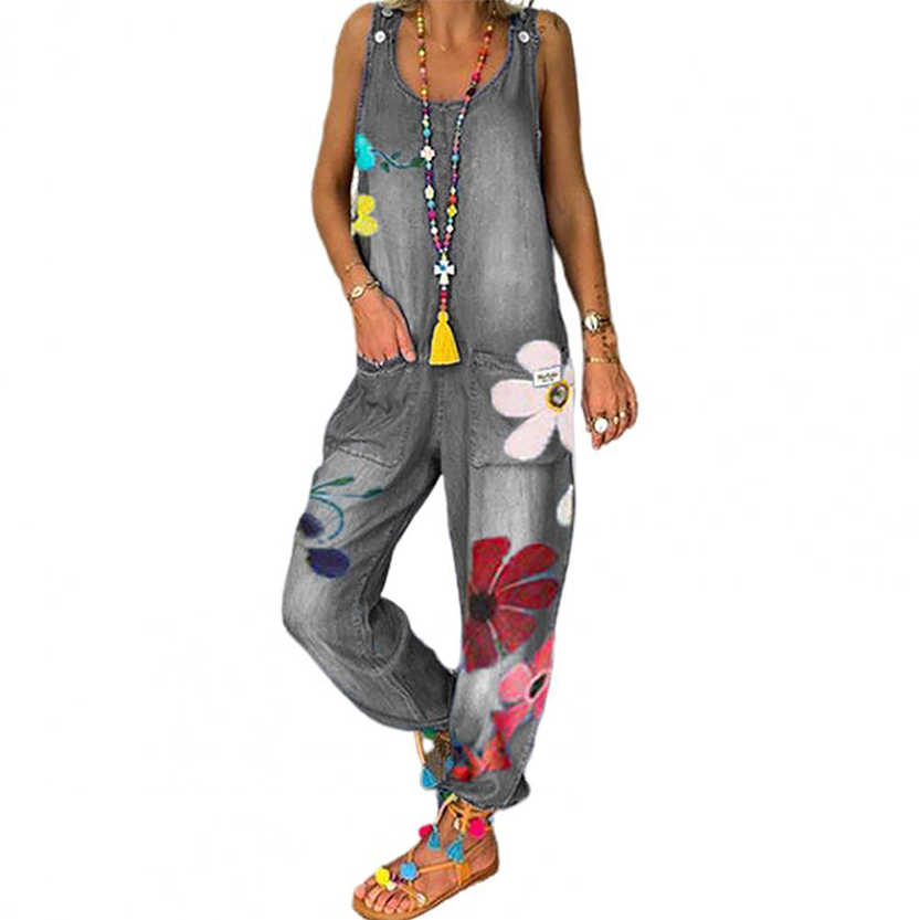 Funki Findz | Pants | Women's Boho Denim Flower Print Romper