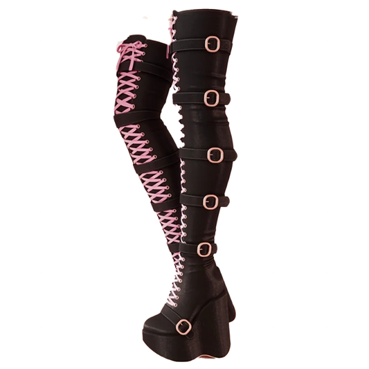 Funki Findz | Boots | Women's Over Knee Buckle Lace Up Boots
