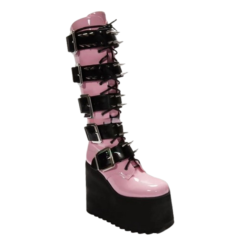 Funki Findz | Boots | Women's Pink Studded Belt Platform Boots