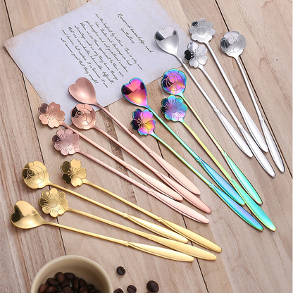 Funki Findz | Spoons |  Flower Spoons | Long Handle Spoons 4Pc