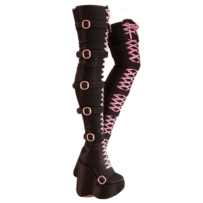 Funki Findz | Boots | Women's Over Knee Buckle Lace Up Boots