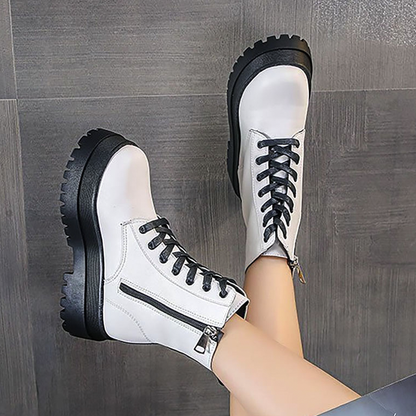 Funki Findz | Boots | Women's White Platform Ankle Boots