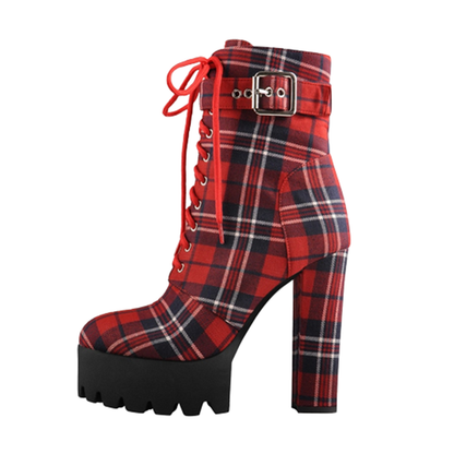 Funki Findz | Boots | Women's Plaid Buckle Strap Ankle Boots