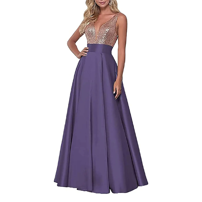 Funki Findz | Dresses | Women's Satin Sequin Evening Dress