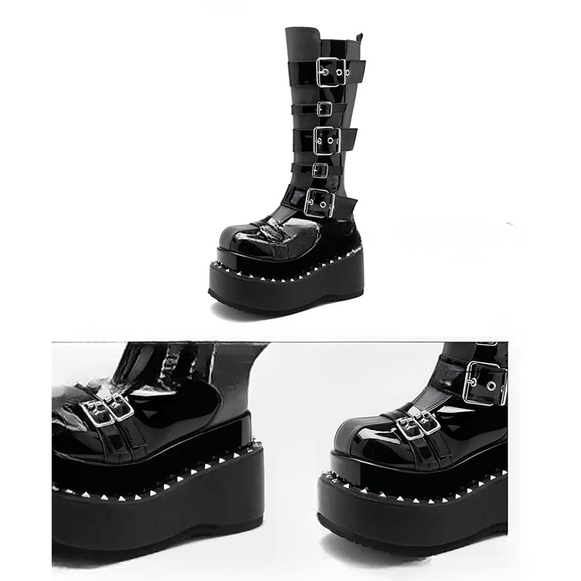 Funki Findz | Boots | Women's Gothic Buckle Strap Leather Boots