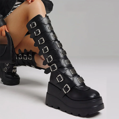 Funki Findz | Boots | Women's Punk Goth Multi Buckle Boots