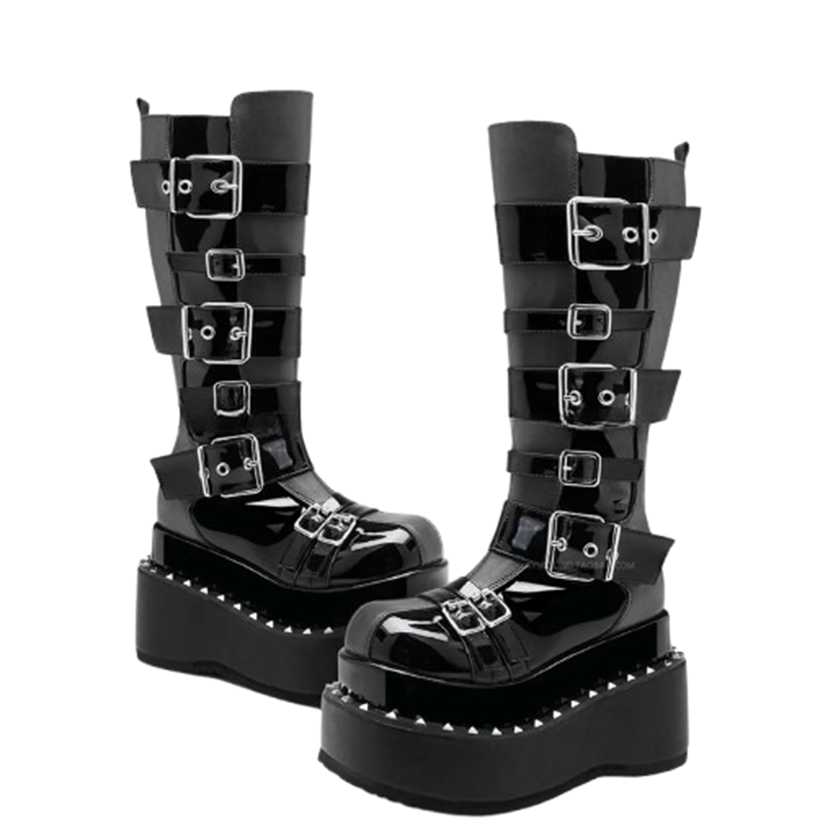Funki Findz | Boots | Women's Gothic Buckle Strap Leather Boots