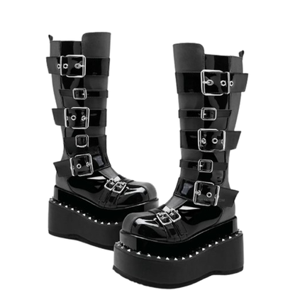 Funki Findz | Boots | Women's Gothic Buckle Strap Leather Boots