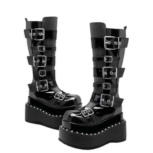Funki Findz | Boots | Women's Gothic Buckle Strap Leather Boots